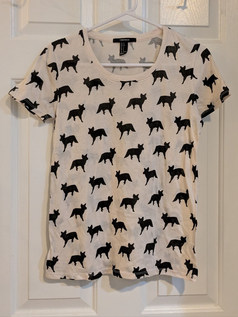 Forever 21 White Tee with Black Fox Silhouette Print